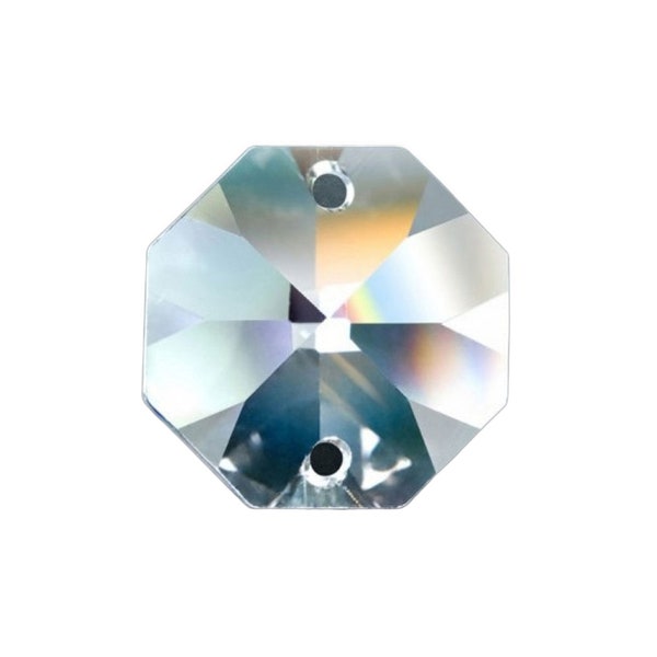 Asfour Crystal, 16mm #1080, Clear Chandelier Swag Lamp Parts, Octagonal Crystal Beads, Prisms - 2 Holes