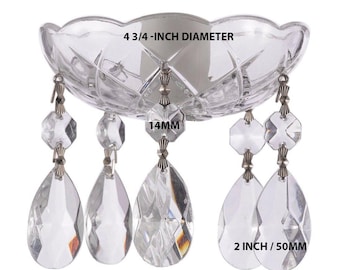 Asfour Crystal 4-3/4inch Clear with 5 side hole Crystal Bobeche for Chandelier, Candlesticks and Candelabra - Chrome pins - 5 Crystal Prisms