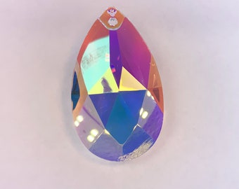 Ab Teardrop Prisms Crystal, 50mm, Asfour Crystal Prisms, Lead Crystal Prisms, Teardrop Ab Crystals, Geometric Prisms for Home Decor - 1 Hole