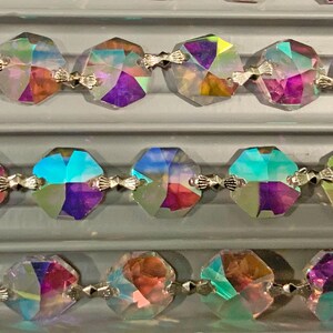 Ab Asfour Clear Crystal Octagon Prisms Garland Chain With Chrome Bow Tie #1080-14mm