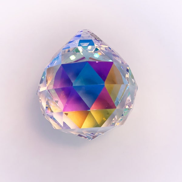 Asfour-Kristall 40 mm, Kugelprisma-Sonnenfänger #701, klare AB-Kristallprisma-Hängekugel, Sonnenfänger-Kristall, Fensterkristallkugel, 1 Loch