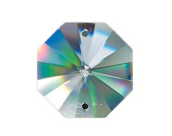 Asfour Crystal, 20mm #1032, Clear Chandelier Swag Lamp Parts, Crystal Octagon Prisms - 2 Holes