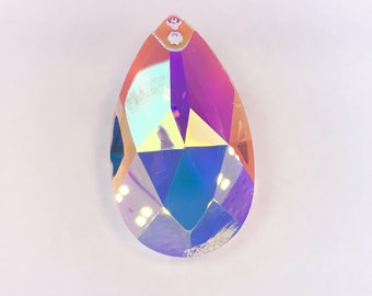 Ab Teardrop Prisms Crystal, 38mm, Asfour Crystal Prisms, Lead Crystal Prisms, Teardrop Ab Crystals, Geometric Prisms for Home Decor - 1 Hole