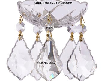 Chandelier Cups, Crystal Bobeches for Chandelier, 4-inch Candlesticks, Candelabras, 26mm Center Hole, 1.5" French Cut, Clear Asfour Crystal