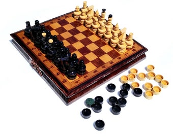 Handgemachtes Schach, Schachset aus Holz, Schachspiel, Schachspiel, Schachbrett, Hochzeitsgeschenk, Geburtstagsgeschenk, Handgeschnitztes Schachspiel, Schachbrettset