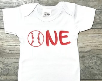 Baseball One Bodysuit Red/White - First Birthday Outfit - 1st Birthday Shirt