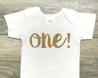 One! Gold Glitter 1st Birthday Outfit - First Birthday Bodysuit  For Your One Year Old