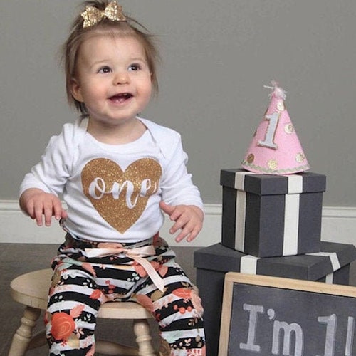 One Year Old Outfit Girl Pink and Gold First Birthday Outfit Etsy