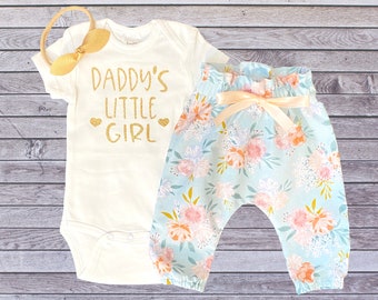 Daddy's Little Girl Outfit Baby Girl - Bodysuit + High Waisted Vintage Floral Pants + Bow - Best Dad Set - Daddy Girl Outfit - Father/ Daddy