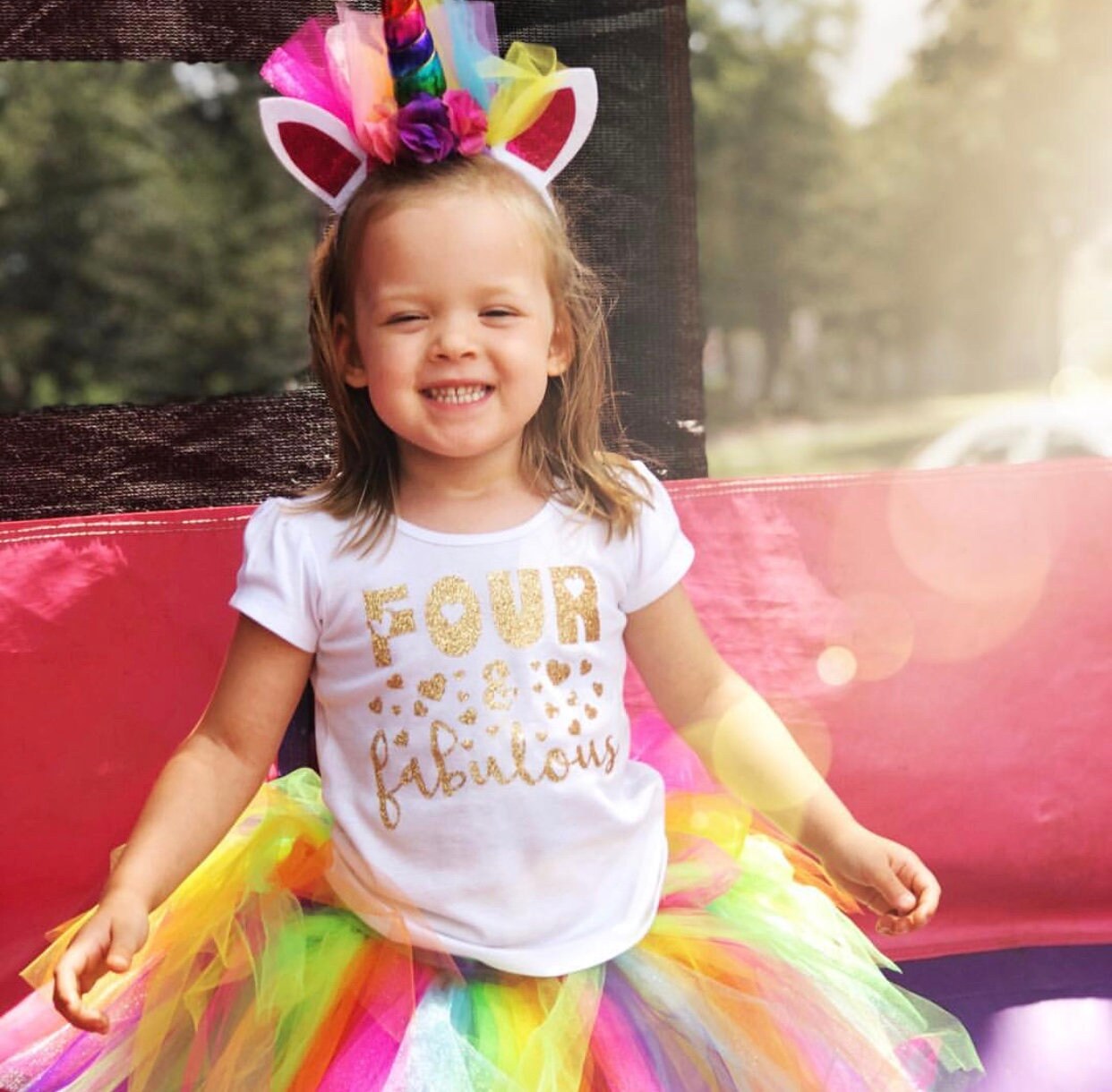 Four & Fabulous 4th Birthday Outfit for Girls - Gold Glitter Top ...