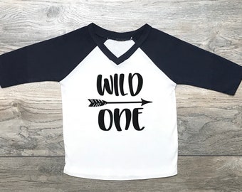 Wild One Manches 3/4 Baseball Raglan Bleu Marine - Tenue 1er Anniversaire - Chemise Premier Anniversaire