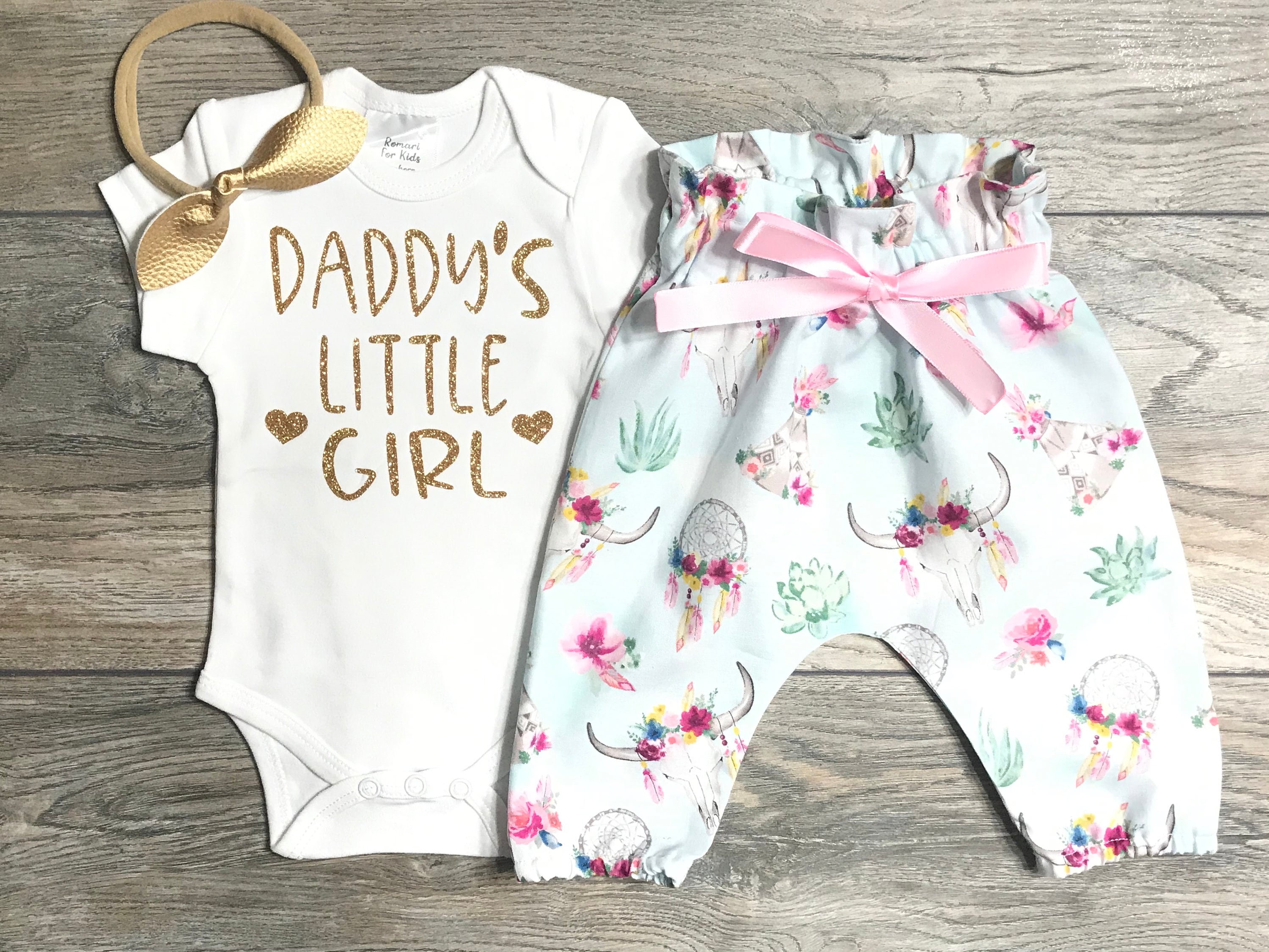 Daddy's Little Girl Outfit Baby Girl - Bodysuit + High Waisted Fl…