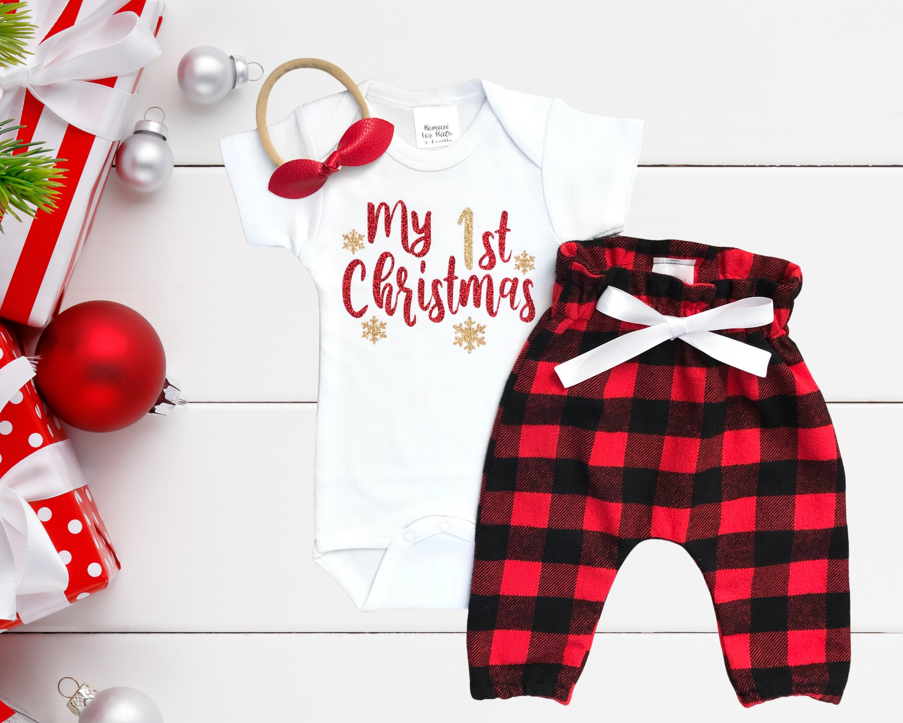 My First Christmas - 1st Christmas Outfit Baby Girls - Bodysuit + Red…