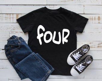 Four Birthday Outfit For Boys Graffiti - Black And White T-Shirt Written Four + Birthday Tee 4 Year Old Boy - Birthday Outfit Boy