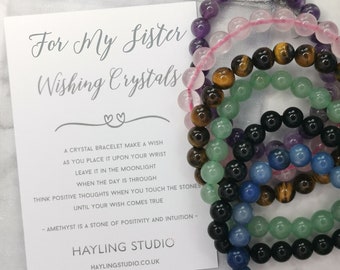 For My Sister Crystal Bracelet - 8mm stones - Keepsake gift present for sister - a special sister - a thoughtful gift for her - gemstone