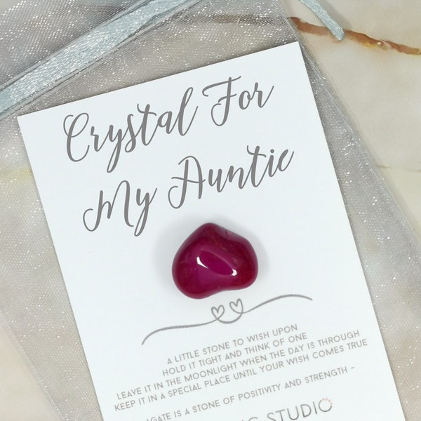 Crystal For My Auntie - Agate Wishing Stone - For Auntie from Niece or Nephew - Special Auntie Birthday Keepsake - Gemstone Worry Love Hug