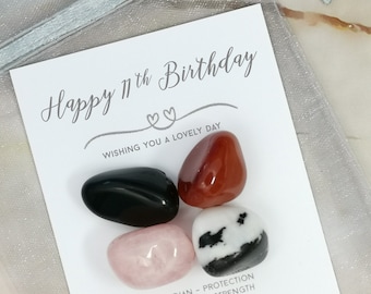 11th Birthday Set of 4 Bday Crystals - Wishing you a Happy Birthday Keepsake - For Her Him - 11th Gift - Niece Nephew Our Son My Daughter