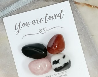 You Are Loved Carnelian Gemstone Kit - Heartfelt Present - Love Protection Strength Optimism Crystal Set Gift - Hayling Studio Worry Stones