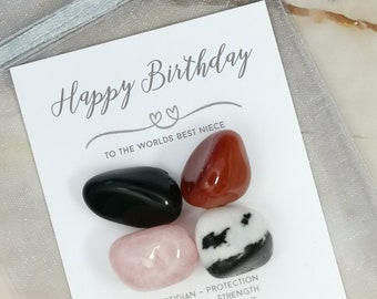 Niece Happy Birthday To The Worlds Best Niece Gift Card and Crystal Set - Hayling Studio - Niece Bday Gemstones For Her On Your Birth Day