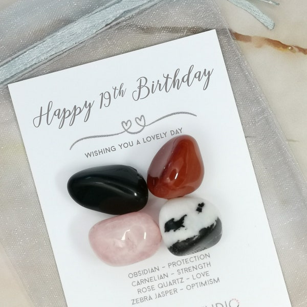 19th Birthday Set of 4 Bday Crystals - Wishing you a Happy Birthday Keepsake - For Her Him - 19th Gift - Niece Nephew Son Daughter Friend