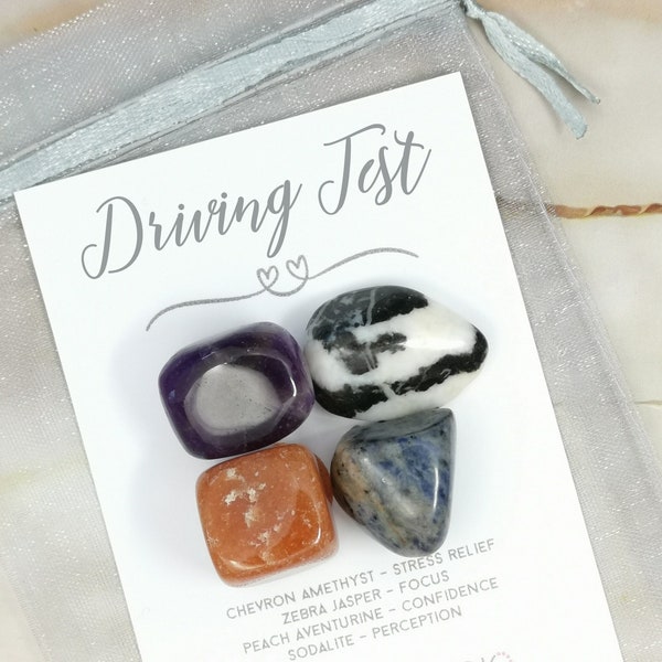 Driving Test Gemstone Kit - Crystals for Driving Test - Driving Test Crystal Set - Driving Test Gift Drive Safe - Hayling Studio Tumblestone