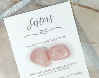 Sisters Rose Quartz Gemstone Set - Crystals for Two Sisters Kit - Special Twins - 2 Of Us Bestie Keepsake One Each Matching - Hayling Studio