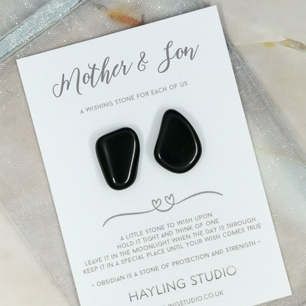 Mother and Son A Wishing Stone For Each Of Us - Obsidian Crystal Gift - Make a Wish - Gift to share - for my son from mum birthday leaving