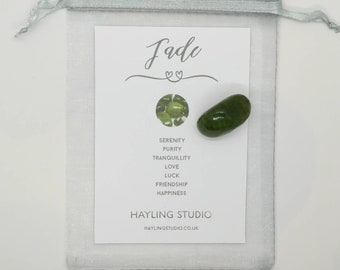 Jade Gemstone with Info Card and Gift Bag - A Grade Green Jade Crystal - Jade Gift - Hayling Studio Tumbled Stone
