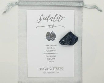 Sodalite Gemstone with Info Card and Gift Bag - A Grade Sodalite Crystal - Sodalite Gift - Hayling Studio Tumbled Stone