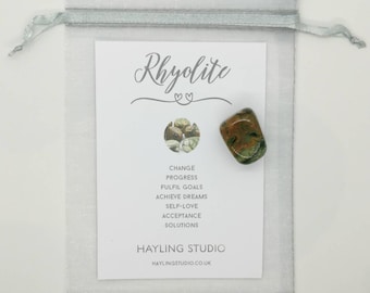 Rhyolite Gemstone with Info Card and Gift Bag - A Grade Rhyolite Crystal - Rhyolite Gift - Hayling Studio Tumbled Stone