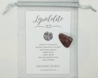 Lepidolite Gemstone with Info Card and Gift Bag - A Grade Lepidolite Crystal - Lepidolite Gift - Hayling Studio Tumbled Stone