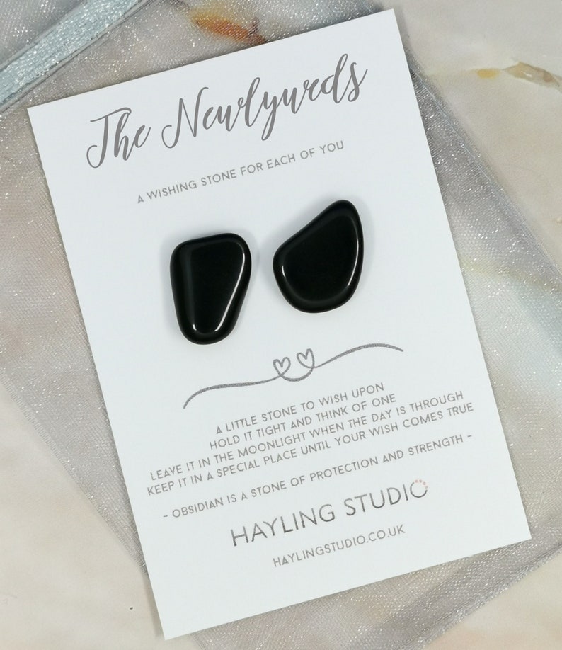 To The Newlyweds A Wishing Stone For Each of You Obsidian Crystal Gift Wedding Gift for Couple Wedding Day Wish Gift Wedding Present image 1