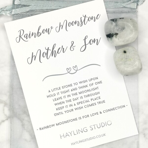 Mother and Son Rainbow Moonstone Matching Keepsake - Crystal Gift for Mother and Son - Mum Son Gift - Love Connection Unusual Present