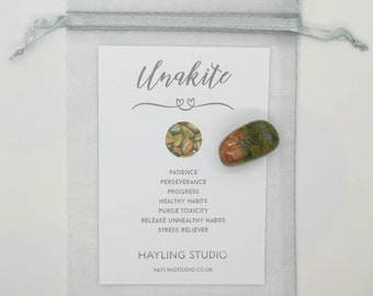 Unakite Gemstone with Info Card and Gift Bag - A Grade Unakite Crystal - Unakite Gift - Hayling Studio Tumbled Stone