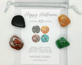 Happy Halloween Gemstone Kit - Ensemble de cristal pour Halloween - Kit de cristal d’Halloween - Cadeau d’Halloween - Hayling Studio Trick or Treat Gift Bag