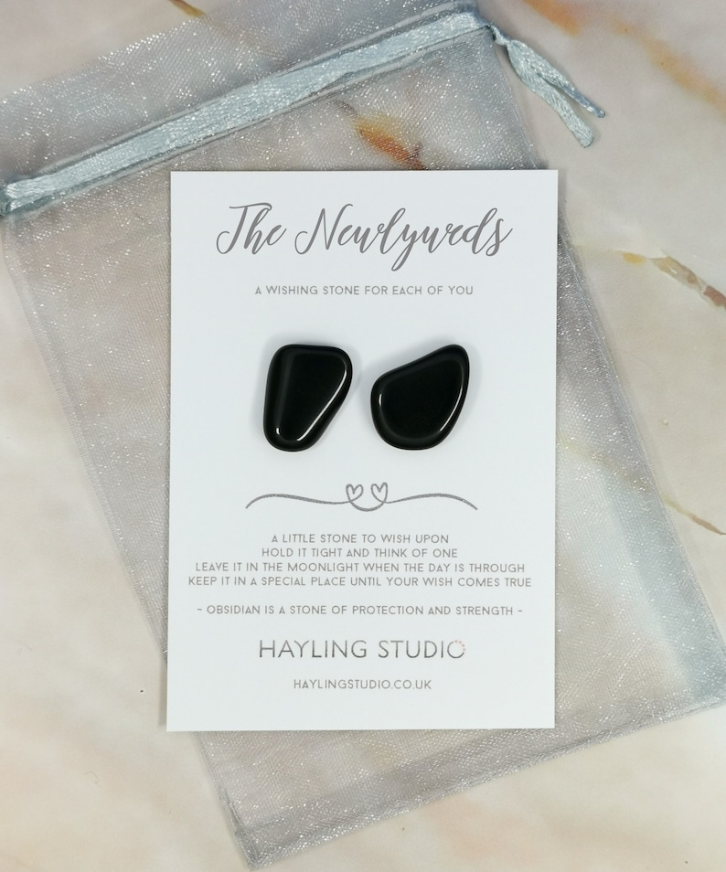 To The Newlyweds A Wishing Stone For Each of You Obsidian Crystal Gift Wedding Gift for Couple Wedding Day Wish Gift Wedding Present image 2