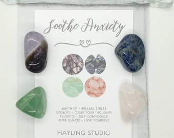 Soothe Anxiety Gemstone Set - Crystals for Stress Relief - Panic Attacks Kit - Cheer Up Friend Gift Believe in Yourself - Hayling Studio