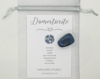 Dumortierite Gemstone with Info Card and Gift Bag - A Grade Dumortierite Crystal - Dumortierite Gift - Hayling Studio Tumbled Stone