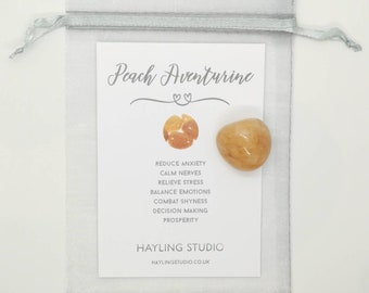 Peach Aventurine Gemstone with Info Card and Gift Bag - A Grade Peach Aventurine Crystal Gift - Hayling Studio Tumbled Stone