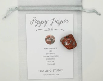 Poppy Jasper Gemstone with Info Card and Gift Bag - A Grade Poppy Jasper Crystal - Poppy Jasper Gift - Hayling Studio Tumbled Stone