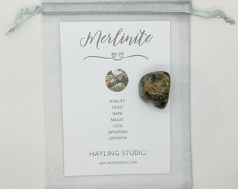 Merlinite Gemstone with Info Card and Gift Bag - A Grade Merlinite Crystal - Merlinite Gift - Hayling Studio Tumbled Stone