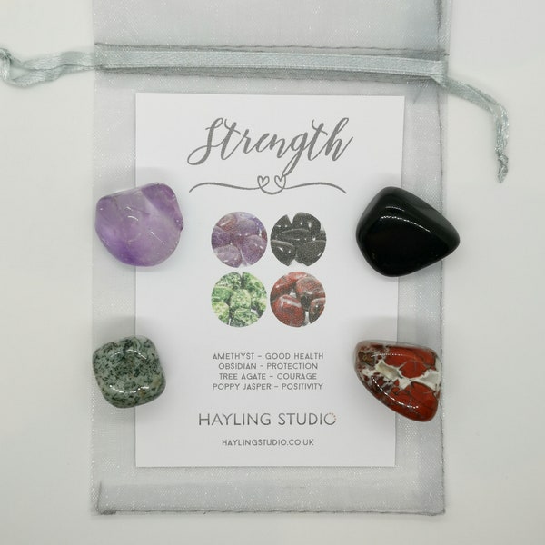 Strength Gemstone Kit - Crystals for Strength - Strength Crystal Set - Strength Gift - Protection Crystals - Hayling Studio Tumblestones