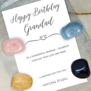 Cadeau d'anniversaire en cristal de grand-père - souvenir attentionné - cadeau d'étape importante, carte de choix de vos propres cristaux, cadeau souvenir grand-père joyeux anniversaire