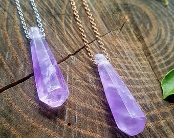 Dainty Amethyst wand necklace, February birthstone, Minimalist necklace, Stackable jewelry, Bohemian necklace, Metaphysical, Rose Gold
