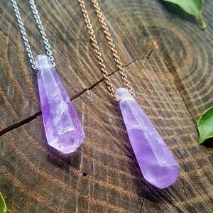 Dainty Amethyst wand necklace, February birthstone, Minimalist necklace, Stackable jewelry, Bohemian necklace, Metaphysical, Rose Gold