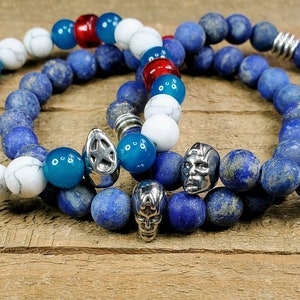 American hero gemstone stretch bracelet, Cosplay jewelry, Comic book jewelry, Fan art, Movie themed bracelet, Gift for him, Unisex jewelry