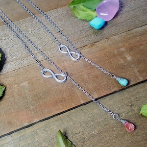 Gemstone infinity lariat necklace, Dainty gemstone necklace, minimalist jewelry,Infinity jewelry, Gifts for her, Adjustable Y necklace, Boho