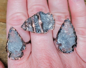 Quartz arrowhead copper ring, Electroformed copper, Copper jewelry, Copper ring, Quartz, Gemstone ring, Unisex rings, Unisex jewelry, Boho