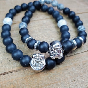 Movie themed cosplay gemstone stretch bracelets, Men's gift ideas, Men's jewelry, Sci-fi jewelry, Fanart, Black Agate bracelet, Marble