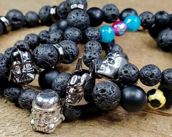 Kid&#39;s movie themed gemstone stretch bracelet, Essential oil diffuser bracelet, Hero themed bracelet, Kid&#39;s gift idea, Sci fi themed jewelry